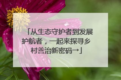 从生态守护者到发展护航者，一起来探寻乡村善治新密码→