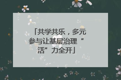 共学共乐，多元参与让基层治理“活”力全开