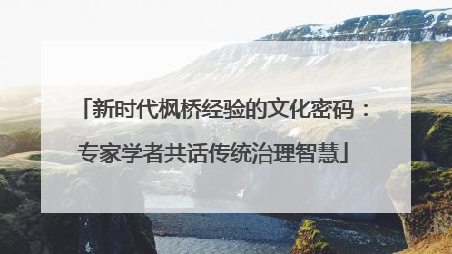 新时代枫桥经验的文化密码：专家学者共话传统治理智慧