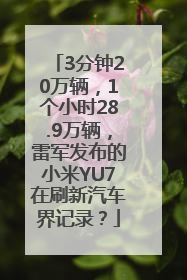 3分钟20万辆，1个小时28.9万辆，雷军发布的小米YU7在刷新汽车界记录？